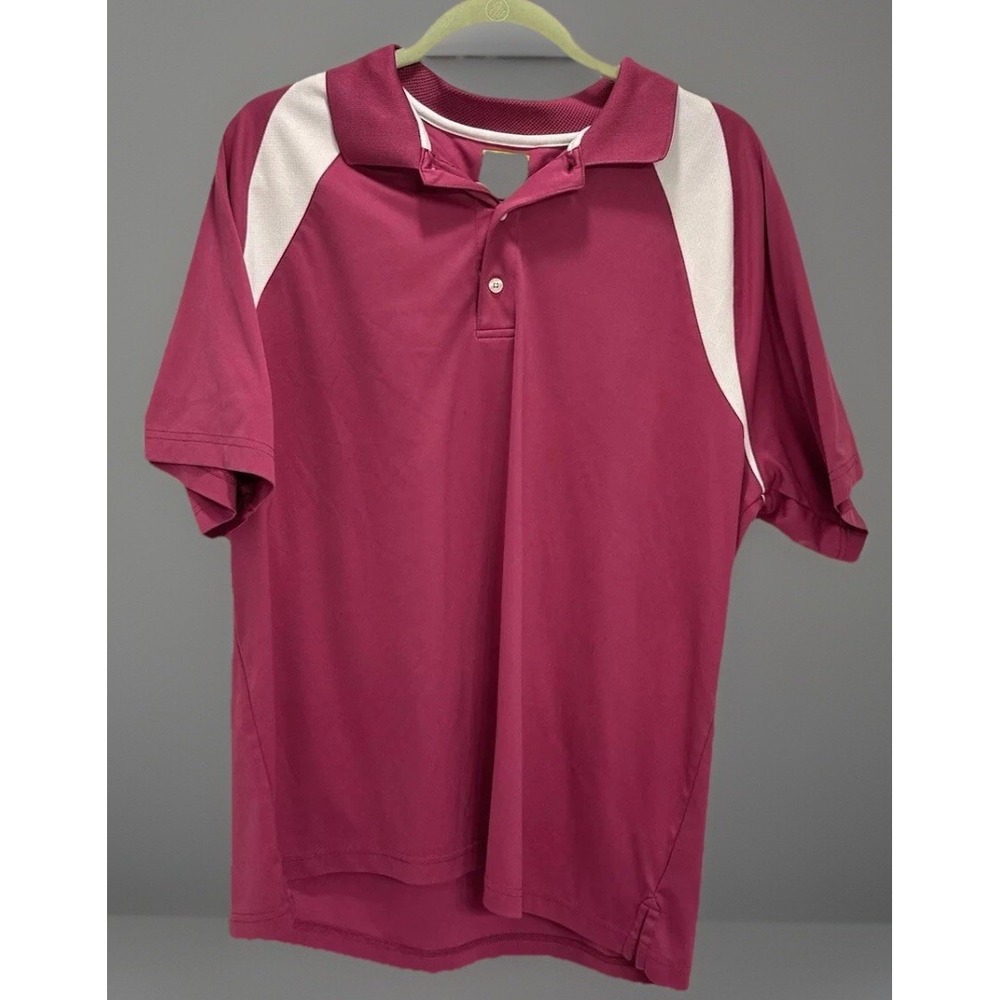 Greg Norman Mens L Pink Play Dry Fitted Golf Polo Shirt Stretch Quick Dry Preppy